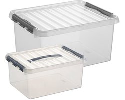 Sunware Q-Line opberg boxen set - 2 maten - 15 en 36 liter - kunststof - transparant/grijs