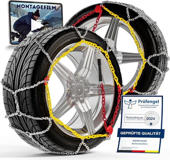 WERKTHOR 2x Sneeuwkettingen - Goedgekeurde sneeuwkettingen voor auto's - Optimale grip en eenvoudige montage - Metalen sneeuwketting - Voor verschillende bandenmaten