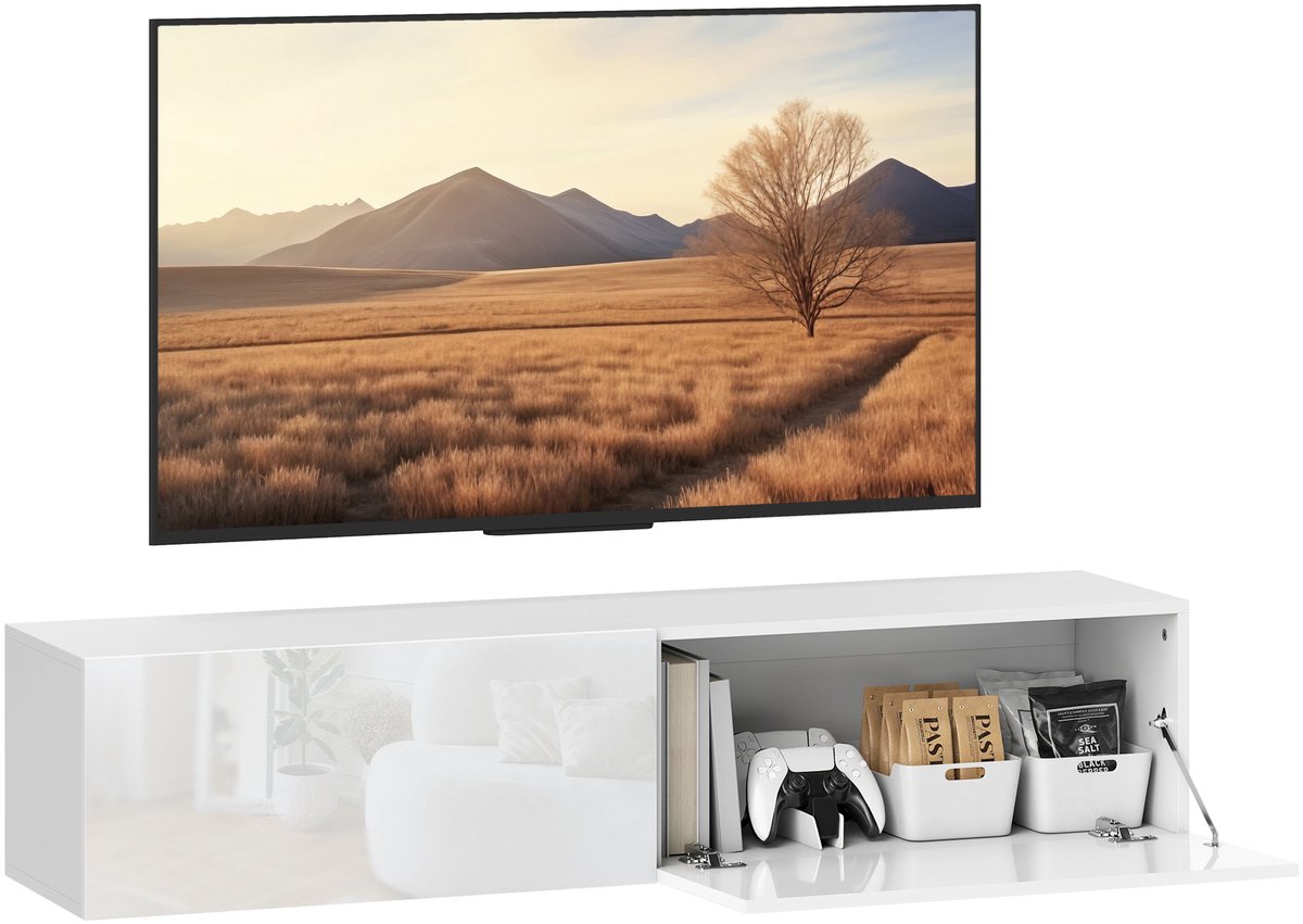 HOMCOM-TV-meubel-140x33x29,8cm-Panneaux de particule-Blanc