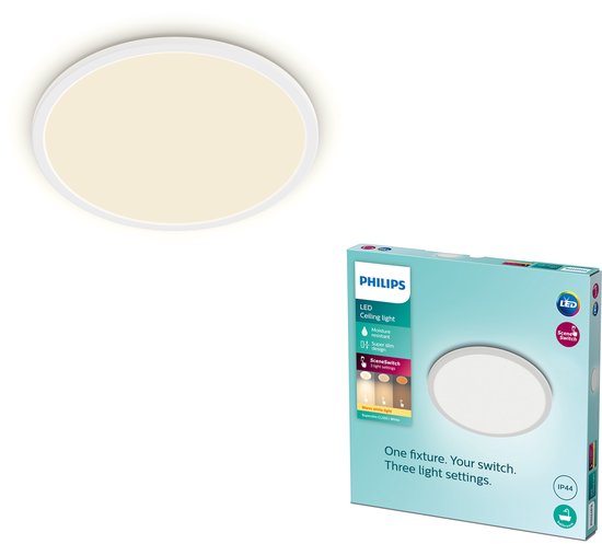 Philips SuperSlim badkamer plafondlamp - wit - rond - 18 W
