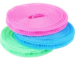 3 Stuks Waslijntouw, Wasdroogtouw Kunststof Touw voor Het Ophangen van Kleding Winddicht Antislip Waslijn voor Binnen en Buiten (10M)