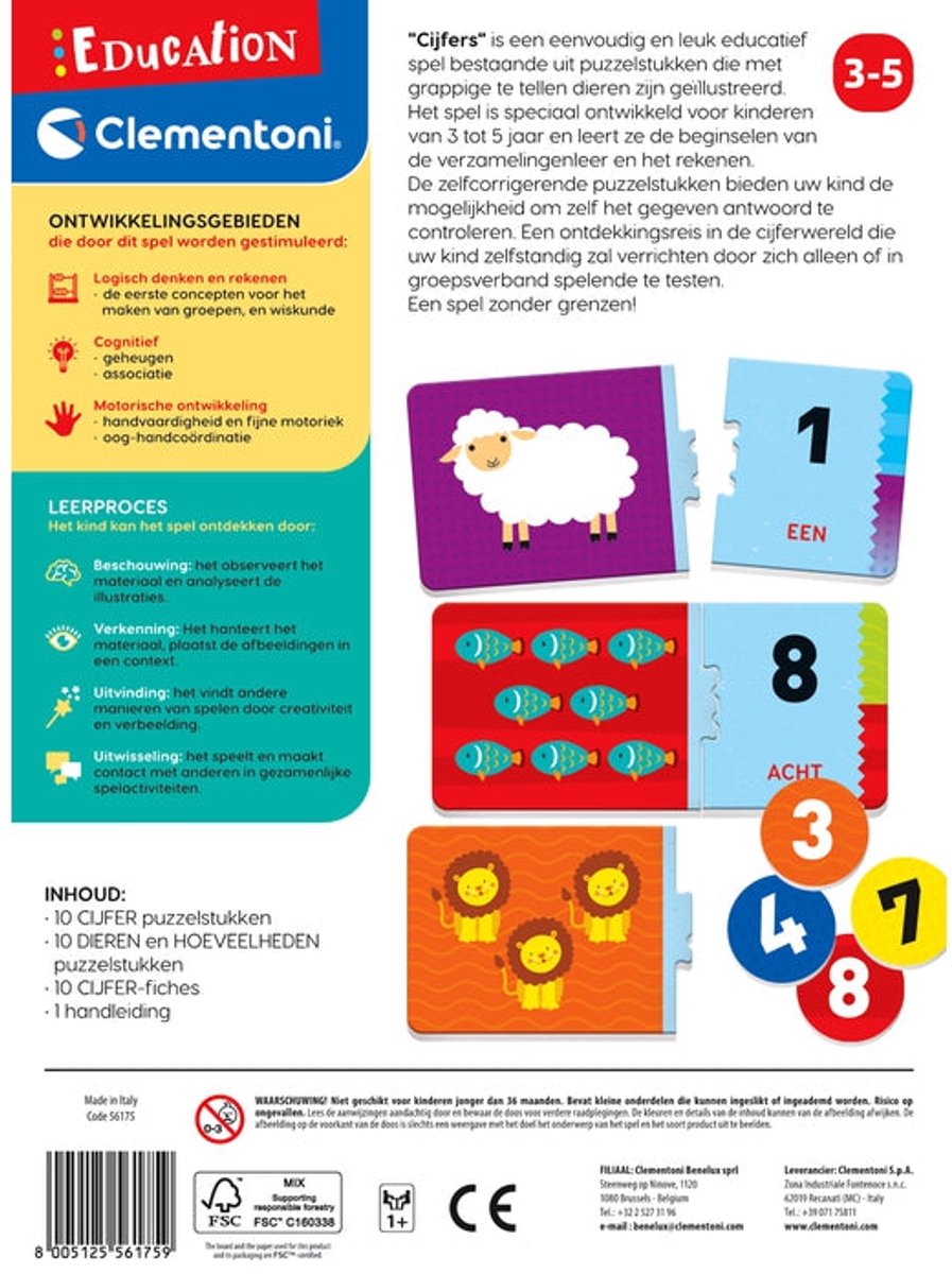 Clementoni - Leren tellen - Voelbare cijfers - Dieren tellen - Alleen of samen spelen - Educatief Speelgoed - 3-5 jaar — afbeelding 2