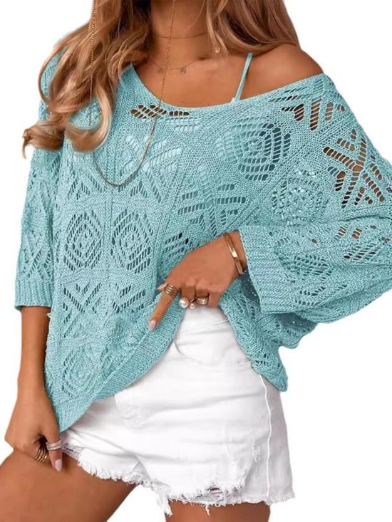 Dames lente zomer gehaakte holle uit 3/4 mouw trui off shoulder t-shirts