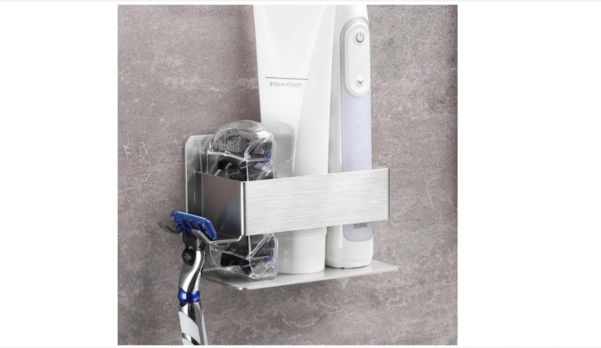 WNHB® Tandenborstelhouder Voor Aan De Muur - Zelfklevend RVS Zonder Boren - Houder Voor Elektrische Tandenborstels En Opzetborstels - Zilverkleurig