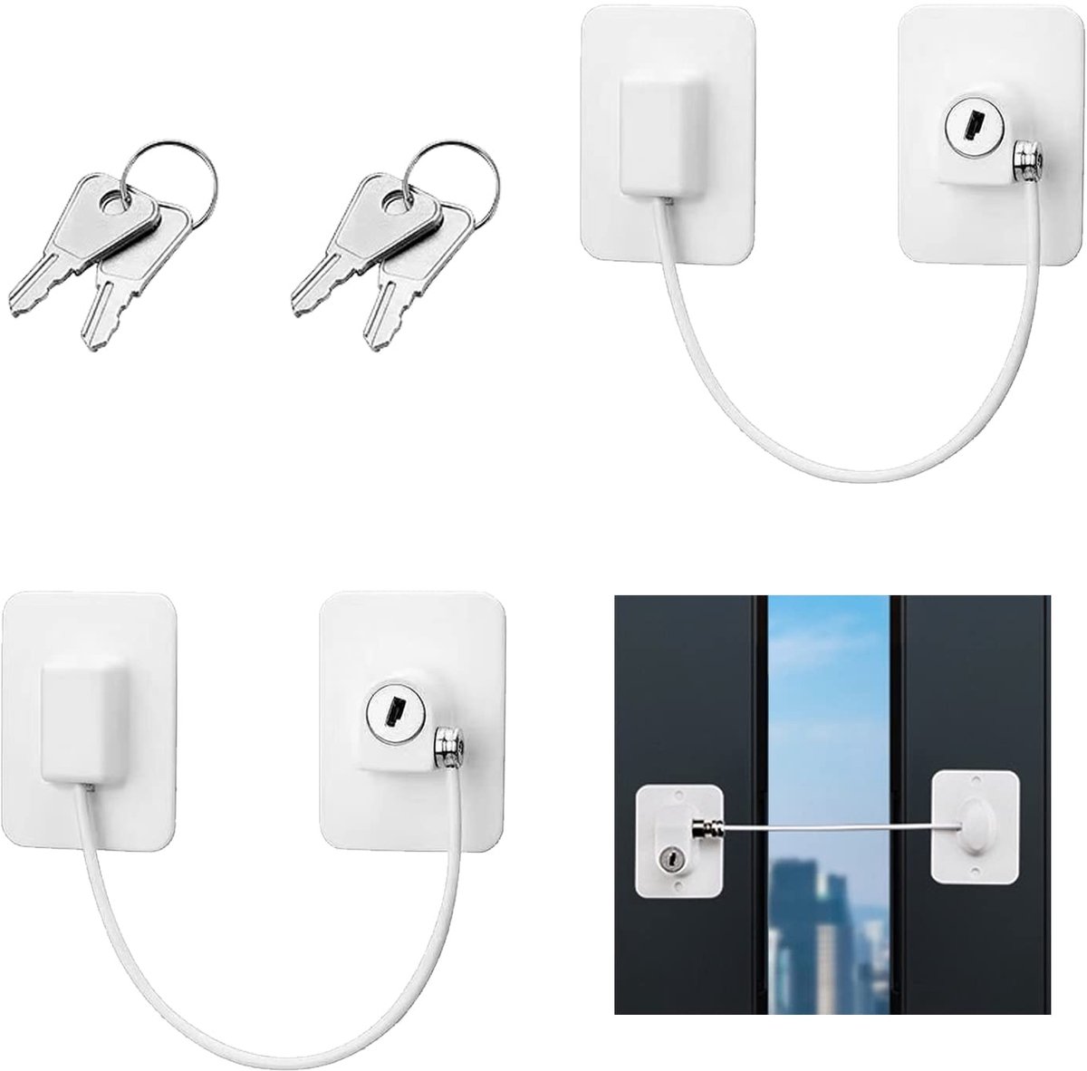 Image of 2-pack koelkastslot zonder boren, YAIYEFU raamslot voor kinderen met 4 sleutels, raamsloten voor kinderen, voor koelkasten, wasmachines, kasten, ramen
