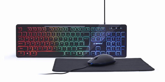 Gembird - 3 in 1 Rainbow Gaming Set met Gaming toetsenbord, muis en muismat | LED verlichting | Gaming Keyboard set voor gaming PC