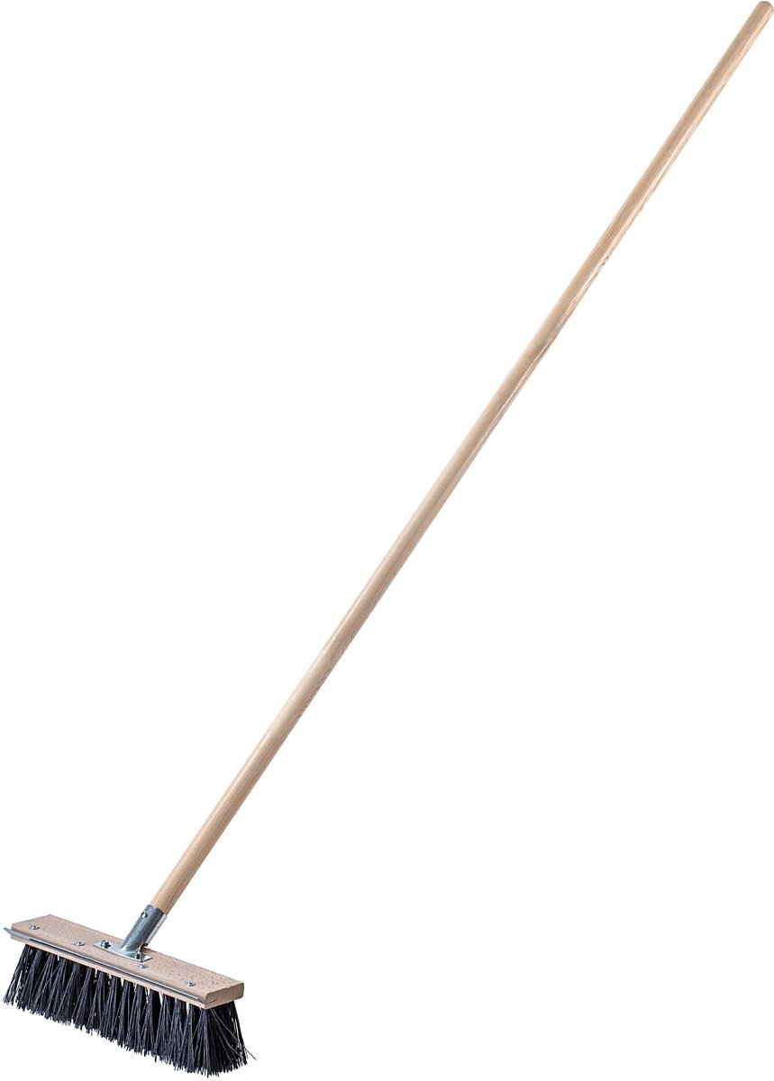 KADAX Straatbezem met krabrand, 2-in-1 bezem voor het vegen van wegen, industriële bezem met lange steel van hout, zaalbezem van kunststof (30 cm)