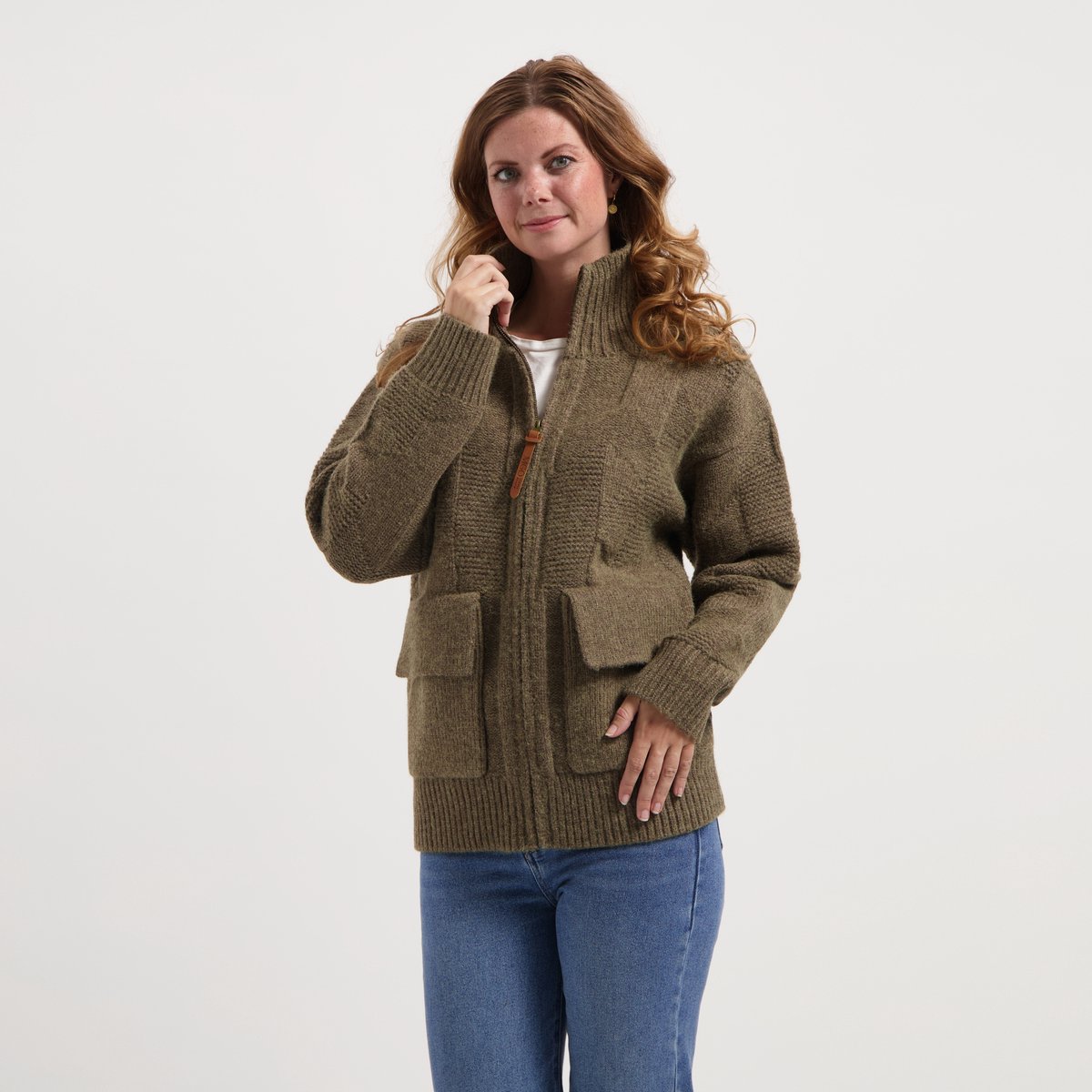 MGO Tamar Dames Outdoorvest Grof gebreid Bruin