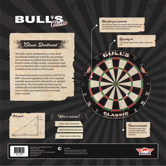 Darts Warehouse Dartbord Set - Classic Bulls Dartbord - Bull's Guard Foam Surround - Nickel Silver Darts - Darten - Cadeau Vader van Merkloos — afbeelding 3