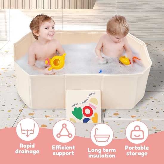 Inklapbaar bad - Opvouwbaar Baby badje - Opvouwbaar badje met aftappluggen - 75*45*25cm - Draagbaar kinderbadje - Gemakkelijk op te bergen - Sterke isolatie - Badje geschikt voor thuis, camper en op reis - Wit van Merkloos — afbeelding 5