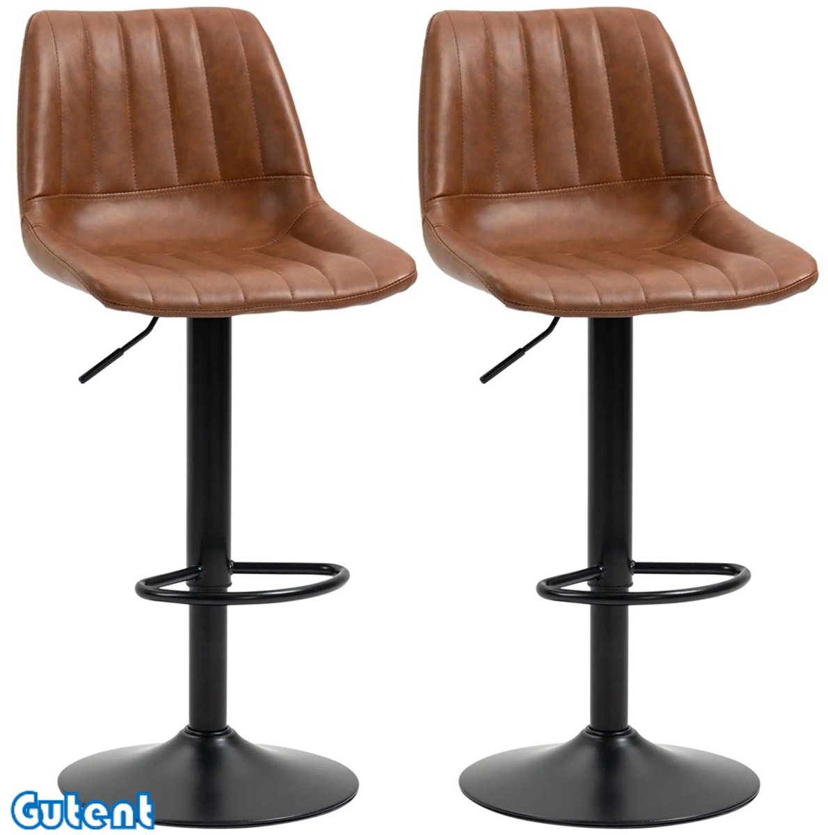 Gutent Barkruk-Set van 2-Retro Design-Met Voetsteun-Hoogteverstelbaar-43cm x 49.5cm x 111cm-Bruin