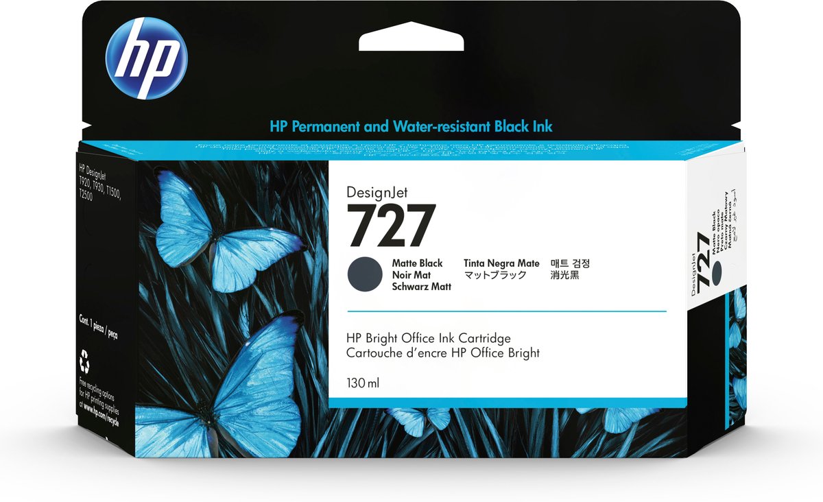 HP 727 Inktcartridge B3P22A, Mat Zwart