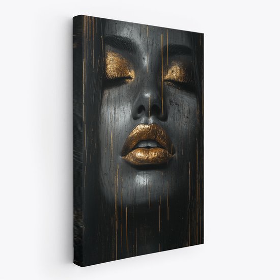 FineArtia - Gouden mysterie op zwart - Canvas Schilderij - 100 x 150 cm - Woonkamer Decoratie - Zwart - Slaapkamer Schilderij - Wanddecoratie