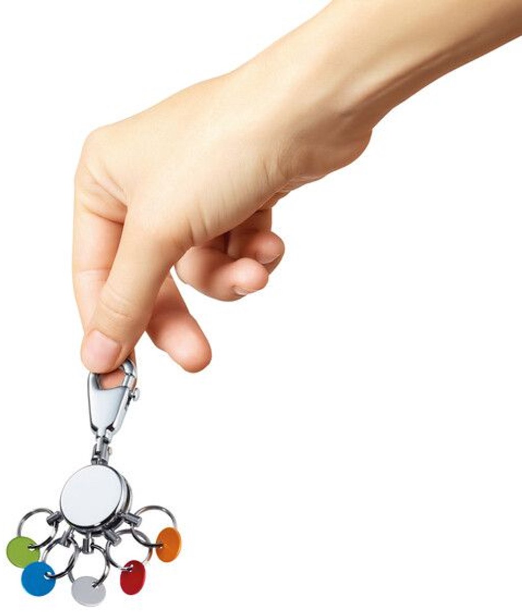 TROIKA PATENT SLEUTELHOUDER – KYR61/CH – rond, glanzend – sleutelhanger – karabijnhaak – 6 afneembare ringen – gekleurde platen voor sleutelidentificatie – TROIKA Origineel