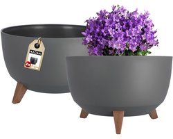 KADAX Verhoogde plantenpot, set van 2, grote kunststof plantenbak met poten voor binnen en buiten, duurzame ronde plantenbak (39,5 cm, antraciet)
