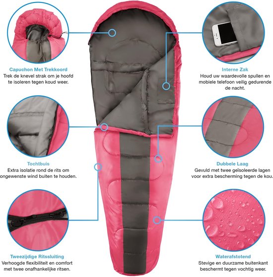 Famanu - Professional Premium Mummie Winter Slaapzak – 300 GSM Vulling en Waterafstotend met Binnenzak – 4 Seizoenen voor Camping, Backpacken, Hiken, Festivals, Logeren, Buitenhuis – 220x80cm — afbeelding 3