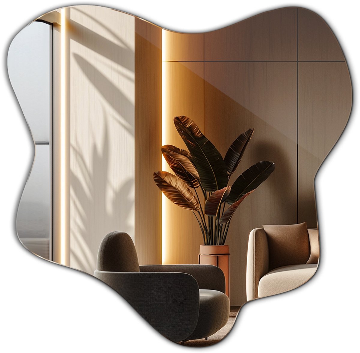 TULUP Spiegel - Onregelmatige Spiegel - 77,3 x 76,6 cm - Grote - Decoratieve Spiegel - Toiletspiegel - Inloopkastspiegel – Badkamerspiegel - Luxe Interieur - Moderne wandspiegel - Montageset - Frameloos Spiegel - Hangspiegel
