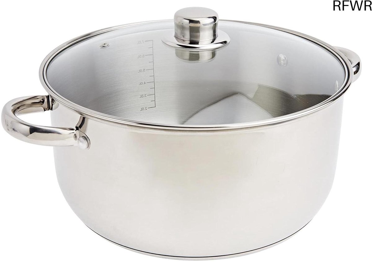 RFWR® RVS Stoofpan met Glazen Deksel - 8 Liter Capaciteit, 28 cm Diameter