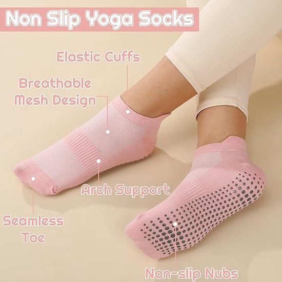 6 paar - Sokken - Pilatessokken - Yogasokken - Antislipsokken - Pilates antislipsokken - Dames antislipsokken - antislip yogasokken - vloersokken voor thuis - voor Pilates, trampoline, fitness, ballet - wit, grijs, zwart, oranje, paars, roze van Merkloos — afbeelding 3