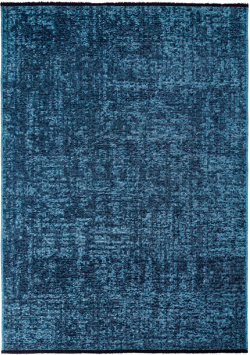 Muratap SPACE Vloerkleed – Laagpolig Velours – Modern & Sportief – Katoen & Chenille – Blauw- 80x250 CM