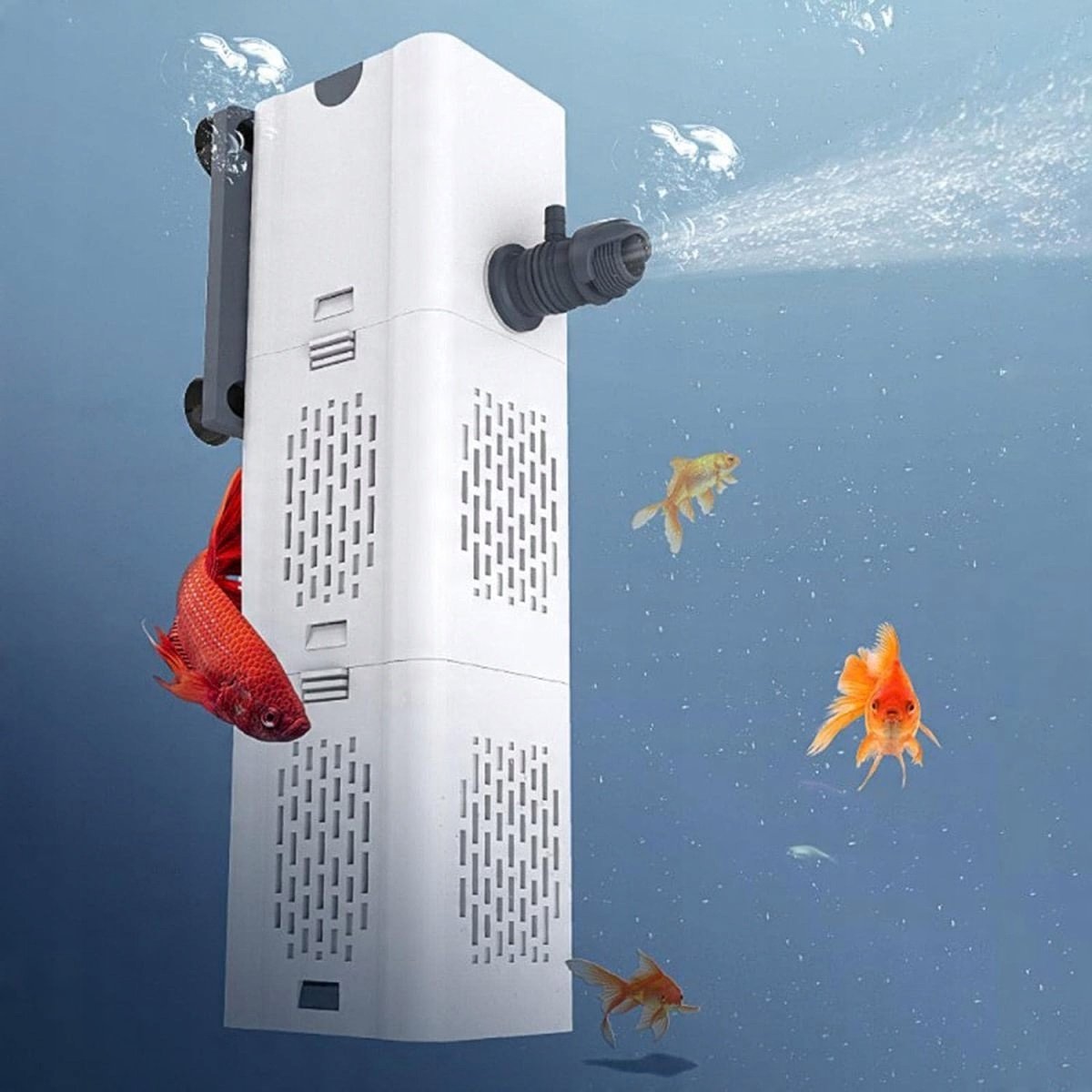 Waterpomp - Aquarium Filterpomp 6W - 500 L/Uur Capiciteit - Met 3 Uitlaten & Biologisch Spons - IP68 Waterdicht - Voor Vissenkom & Vijver - Eenvoudige Installatie – foto 2