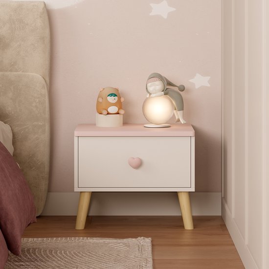 Kindernachtkastje Sandnes 31x38x30 cm wit en roze [en.casa]