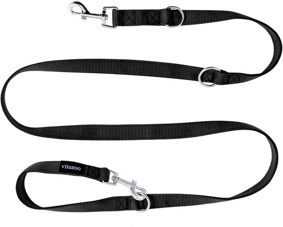 vitazoo Hondenriem in zwart, stabiel en in 3 lengtes verstelbaar – ook geschikt als hondenriem voor grote honden – bijtvaste puppylijn, dog leash – totale lengte 2 m
