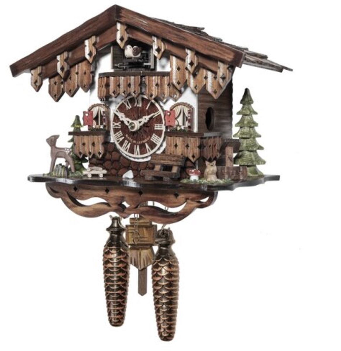 Engstler 485_QM - Koekoeksklok - Kwarts - Notenhout - met muziek - 22 cm