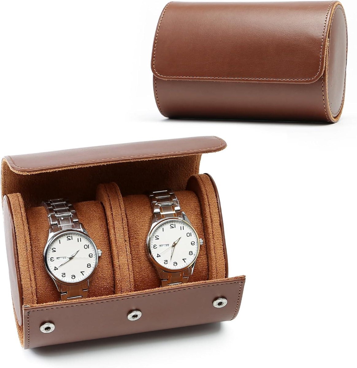 Allecto plus - Luxe PU-lederen horlogerol opbergdoos voor op reis - 2 horloges organizer - voor mannen en vrouwen - cadeau voor Kerstmis, jubileum, verjaardag.