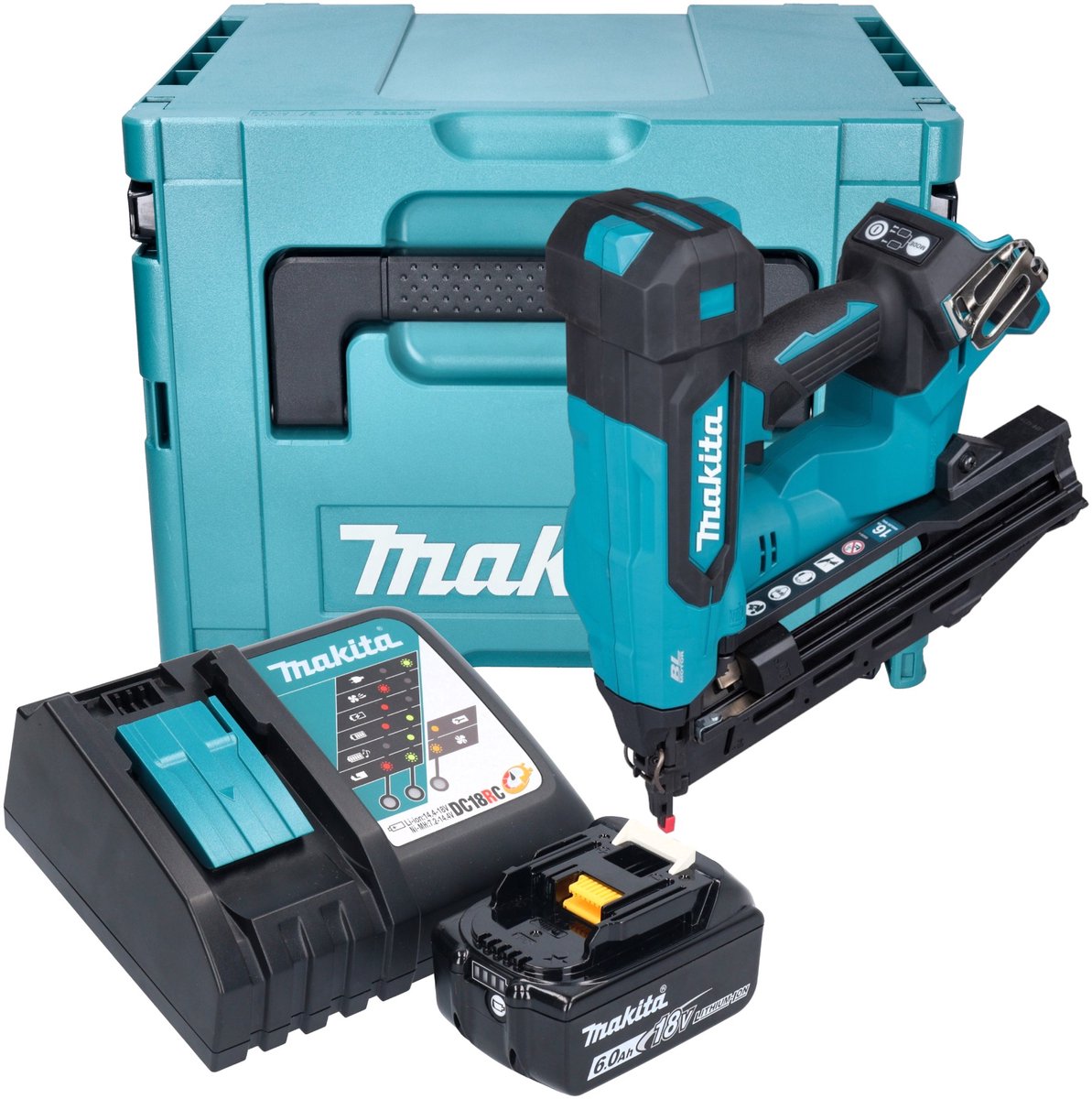 Makita DBN 610 RG1J accu staande spijkermachine 18 V 32 - 64 mm borstelloos + 1x accu 6.0 Ah + lader + Makpac