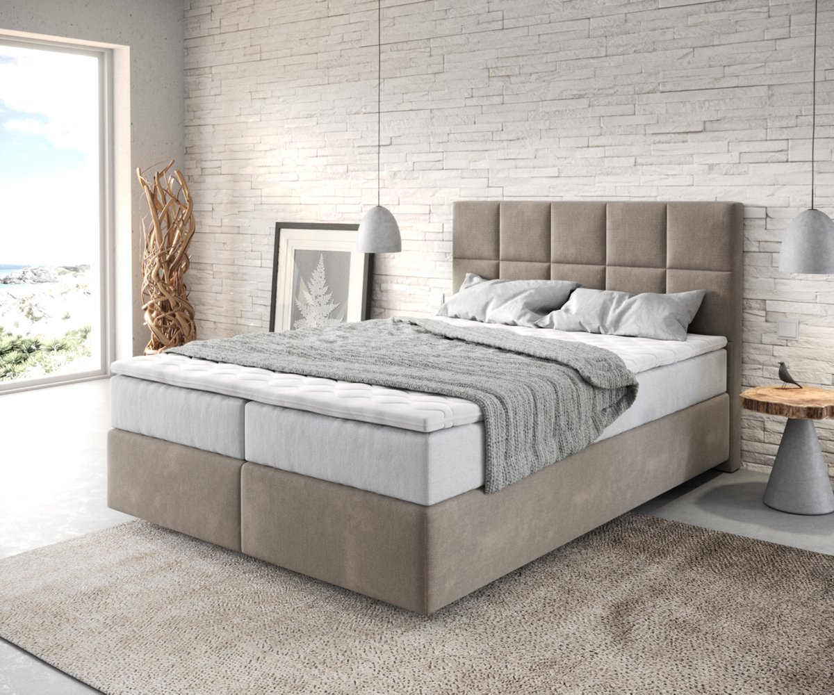 Boxspringbed Dream-Fine Microvezel Beige 140x200 cm met TFK Matras en Visco Topper