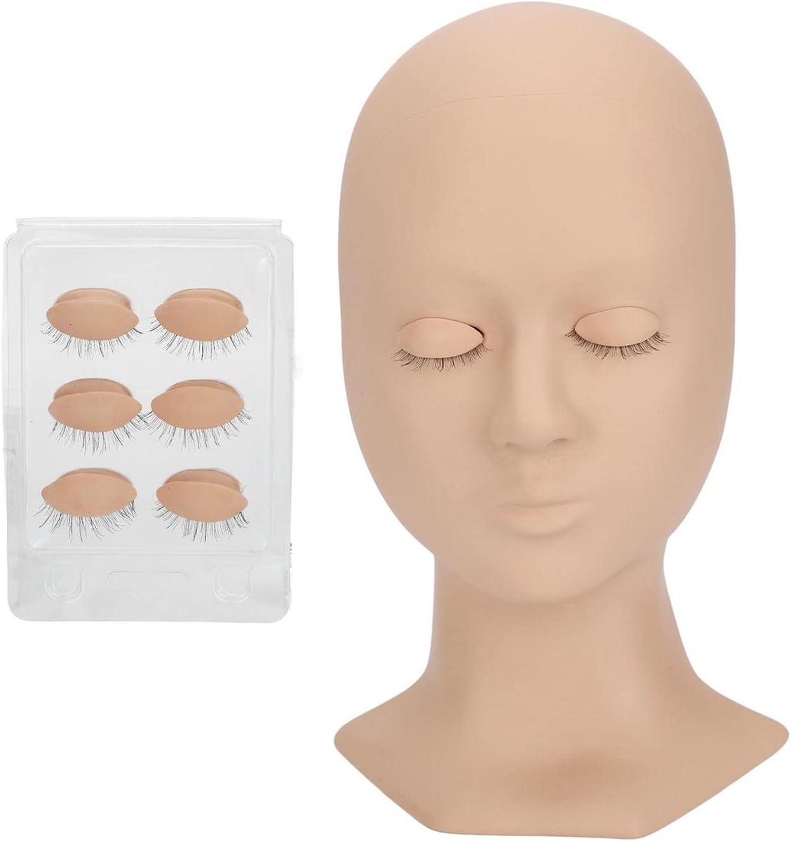 Levensecht Oefenhoofd voor Wimper Extensions Training - Zachte Siliconen Mannequin Head met Verwijderbare Oogleden voor Beginners (Beige)