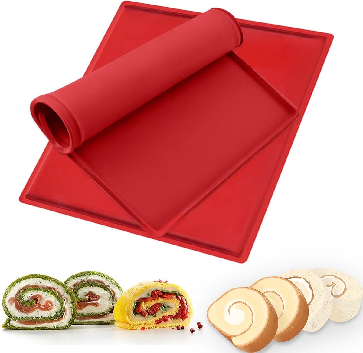 2 stuks - Siliconen bakmat - Ideaal Geschikt Voor het maken van cakerollen - Herbruikbaar - Wasbare - Hittebestendige Ovenmat - Anti-Aanbaklaag -bakonderlegger - gemakkelijk schoon