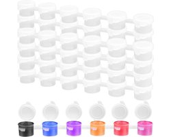 Allecto plus - Mini lege verfbekers voor kunst en ambachten - 100 strips à 3 ml - Opbergcontainers voor verf - Paletten voor zomerkampen - Doorzichtige potten met deksels