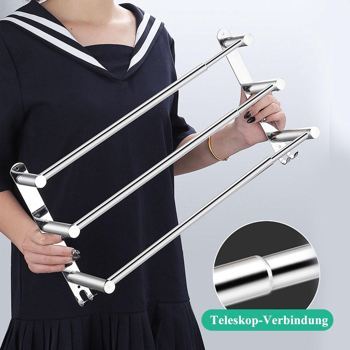 Uittrekbare handdoekhouder van roestvrij staal van 43 - 76 cm voor wandmontage. Geschikt voor badkamer, keuken, zonder dat je 3M-stickers aan hoeft te brengen