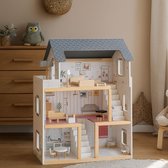 Maxx Kidz Houten Poppenhuis met Meubels en LED Verlichting - Dollhouse van Hout - Kinderspeelgoed voor Jongens en Meisjes - 79 Onderdelen en Accessoires - 70 cm - Beige