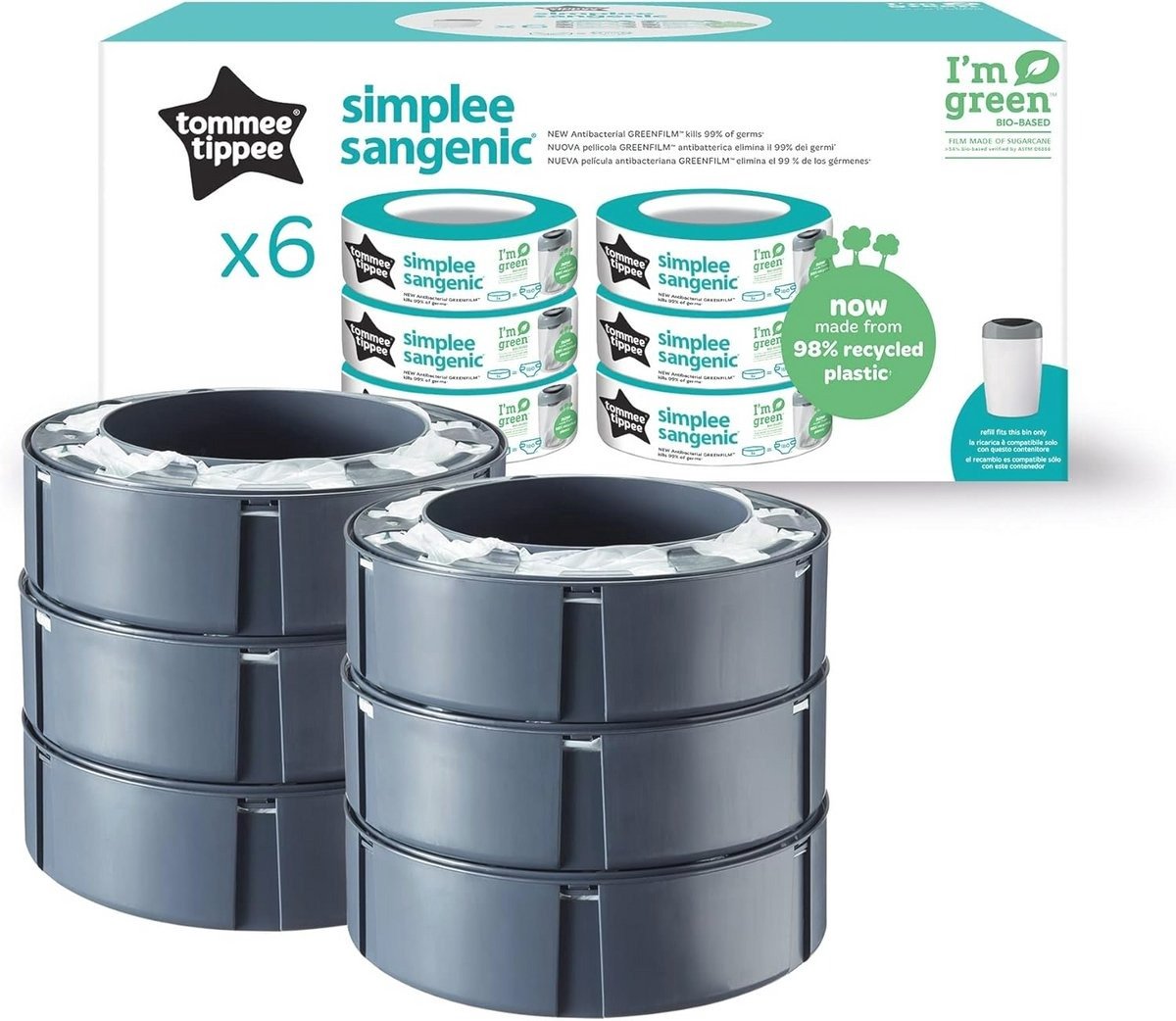 WNHB® Luiervuilniszak-navullingen-6-pack-met-antibacteriële-film-universeel-voor-luieremmer-geurwerend-en-hygiënisch