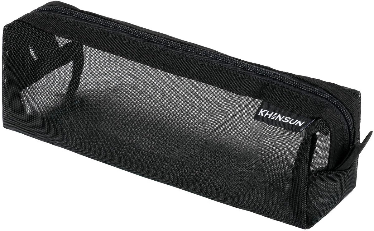 Transparant Pennenetui 19 cm - Nylon Etui voor School & Kantoor - Zwart