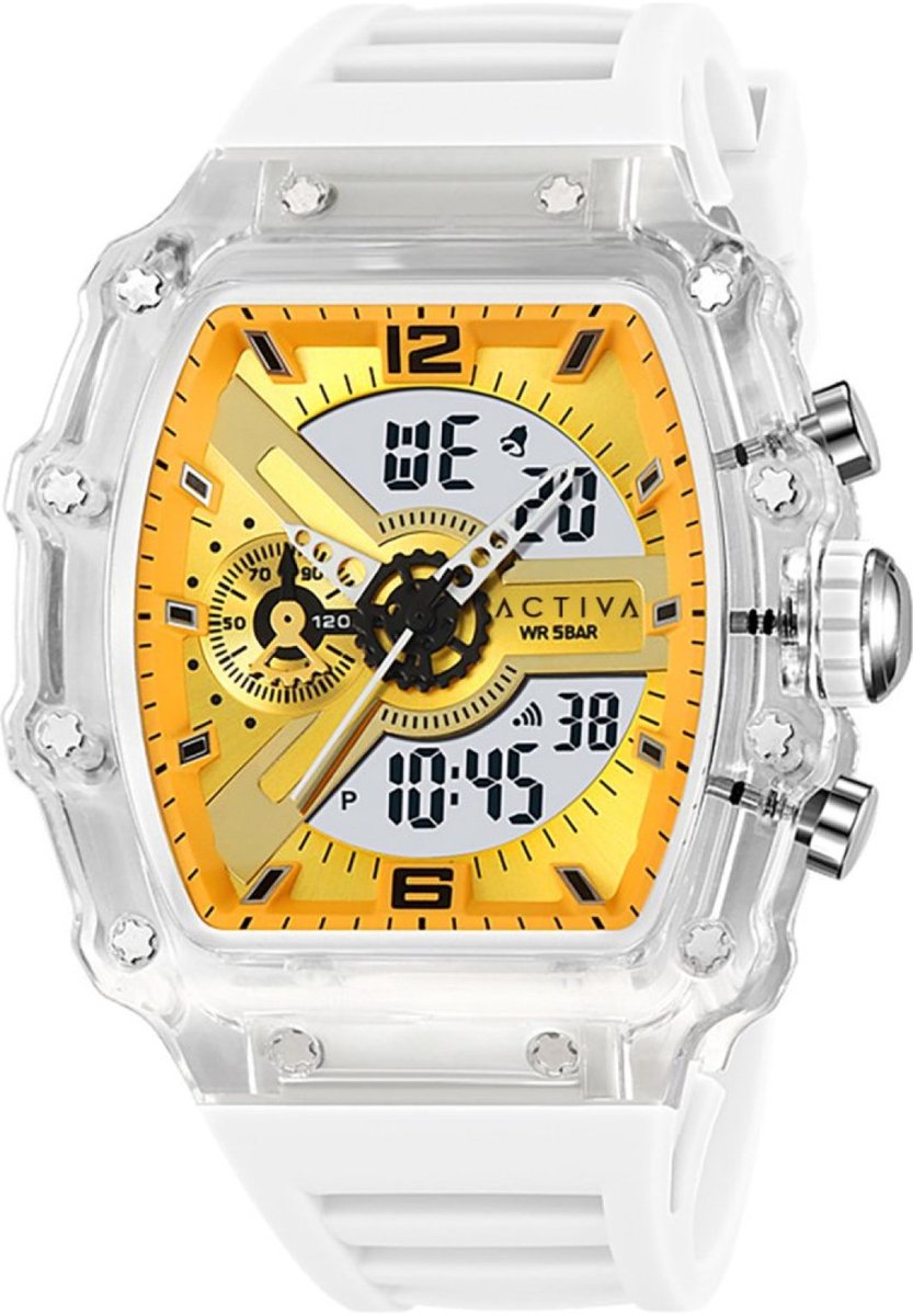 Activa X Invicta DIGITAL ESSENTIALS ACW2398-003 Heren Horloge - Waterdicht - Digitaal - Quartz Uurwerk - Plastic met Gele Wijzerplaat - 44mm