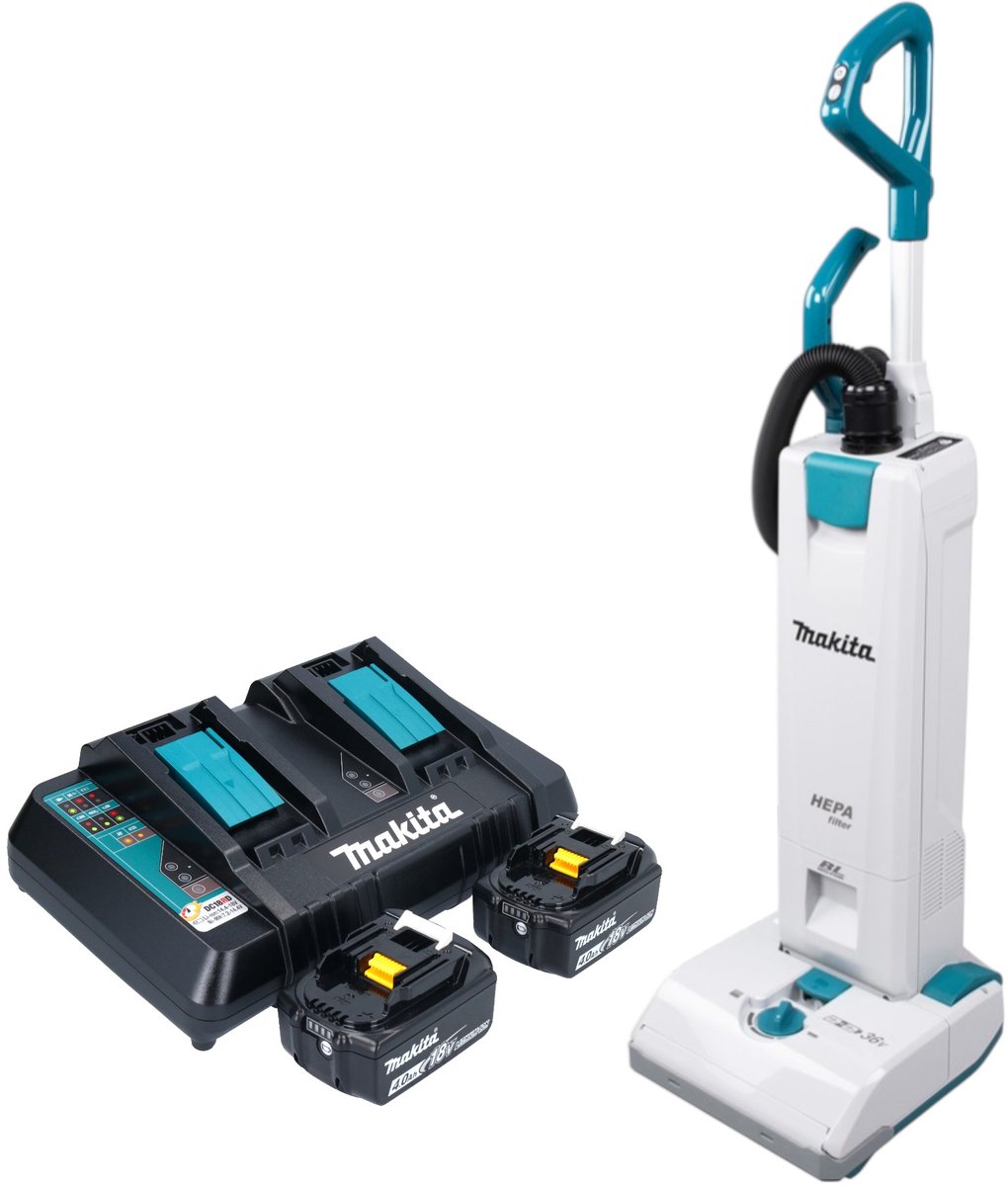 Makita DVC 560 PM2 accustofzuiger 36 V (2x 18 V) 5 l borstelloos + 2x accu 4,0 Ah + oplader Groen