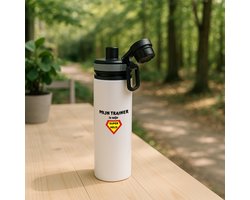 Hacebo® - mijn trainer is mijn superheld waterfles met draaidop grijs - Trainer - super trainer - sport - verjaardag - cadeautje voor trainer - trainer artikelen - kado - geschenk - water fles - 850ML