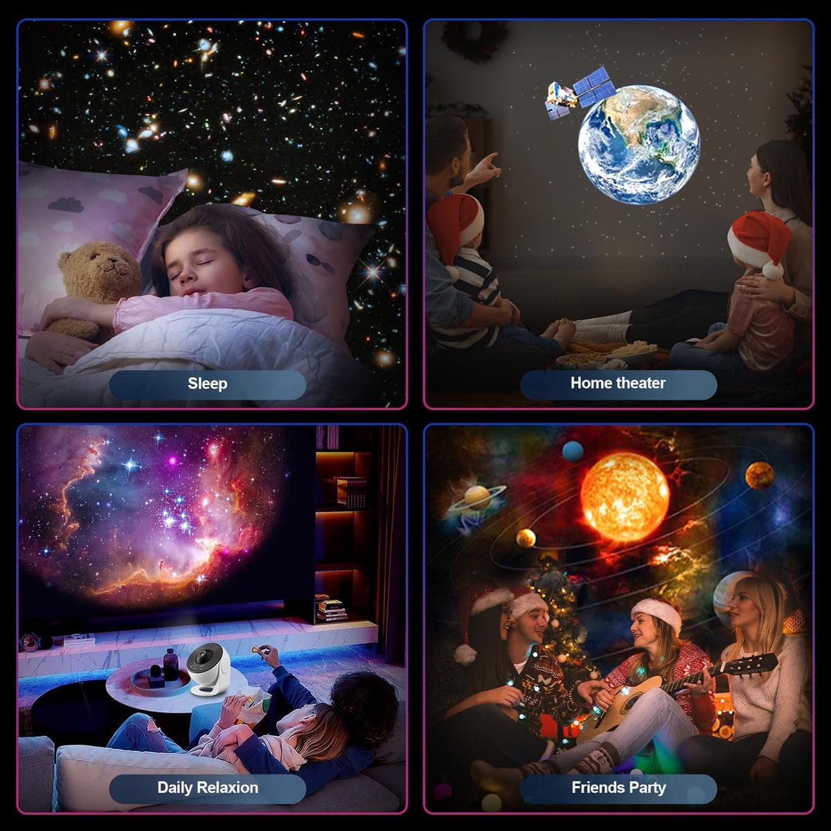 360° Nachtlamp Projector Hemel Ster met Zonnestelsel Maan Nevel Melkwegstelsel Kosmonaut Projector voor Kinderen Volwassenen-sfeerlamp- sfeerlamp slaapkamer-Sterren Projector - Galaxy Projector - Sterrenhemel - sterrenhemel projector - Wit/Zwart – foto 3