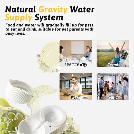 Automatic Pet Feeder Dispenser and Water Dispenser Kit, Transparent Pet Water Dispenser, Removable Automatic Cat Food Dispenser, Dog Drinking Set, White van Merkloos	 — afbeelding 2