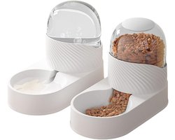 Automatic Pet Feeder Dispenser and Water Dispenser Kit, Transparent Pet Water Dispenser, Removable Automatic Cat Food Dispenser, Dog Drinking Set, White