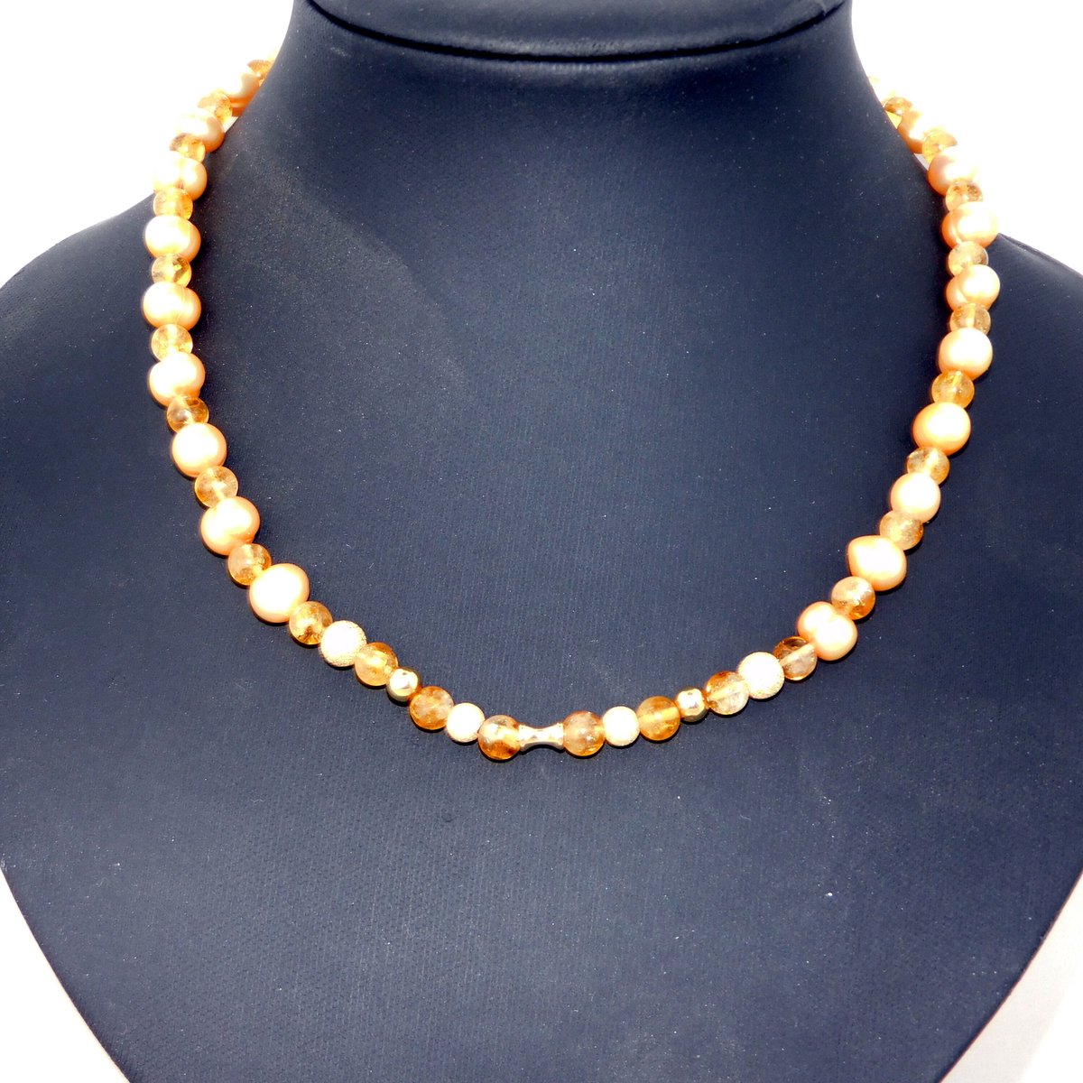 Hetty'S - Chique Collier met Gouden Zoetwaterparels - Citrien en 14 Karaat Gouden Accenten - Goldplated zilver slot