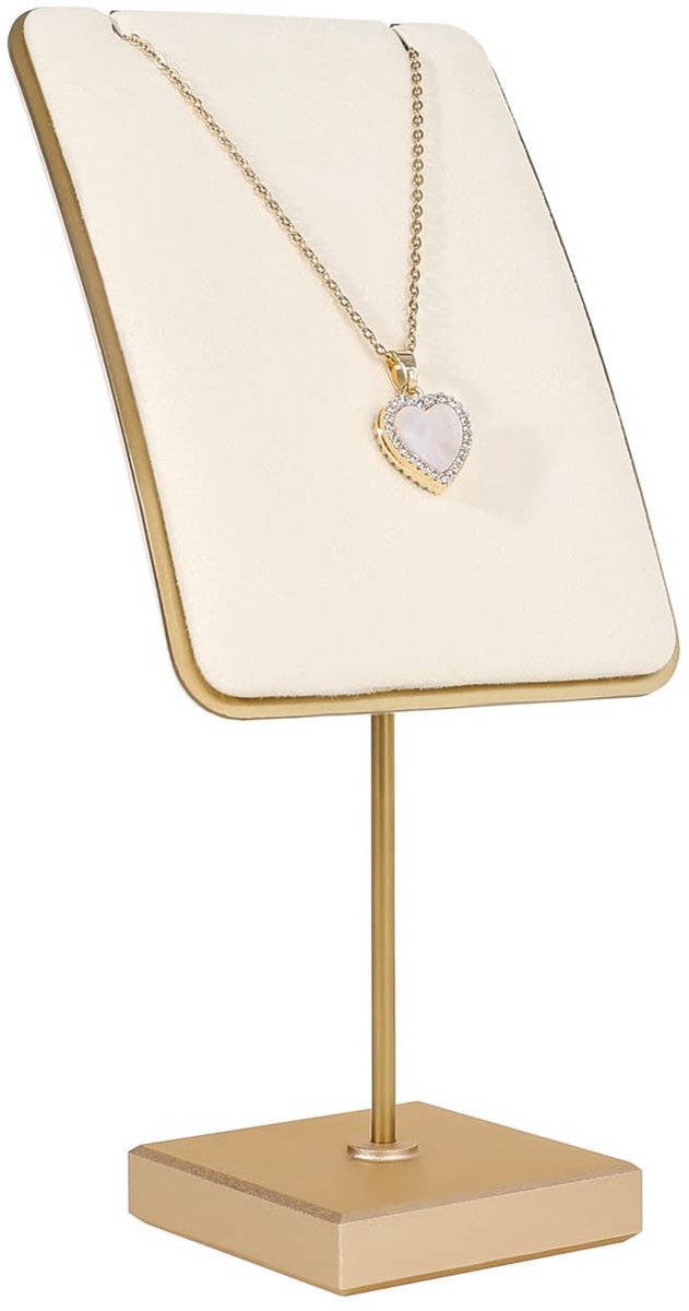 GemeShou Beige kettinghouder, kleine sieradenstandaard, fluwelen kettingdisplaystandaard te koop, metalen sieradenorganizer, ketting- en oorbelhanger 【Beige】