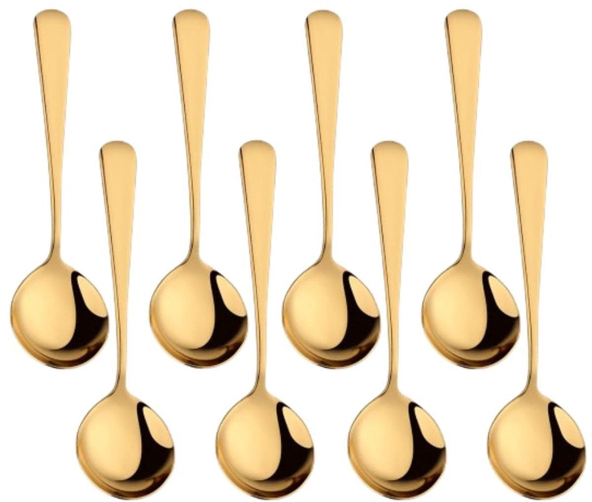 Unyqoos® 8-Delige Set Ronde Soeplepels van Roestvrij Staal voor Dagelijks Gebruik en Kamperen