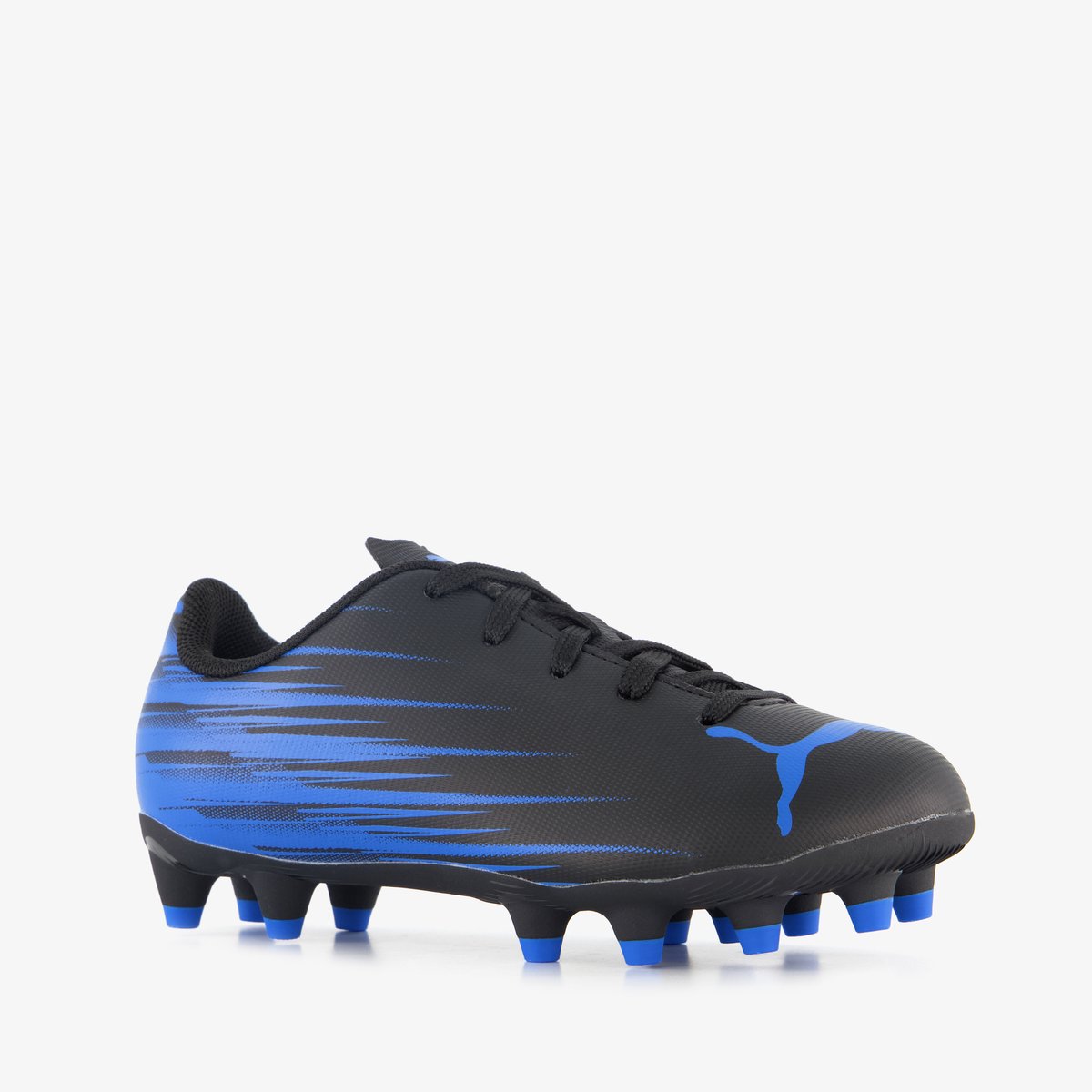 Zwart-blauwe Puma Attacanto II IT MG voetbalschoenen voor kinderen, maat 36, met veters en uitneembare zool.