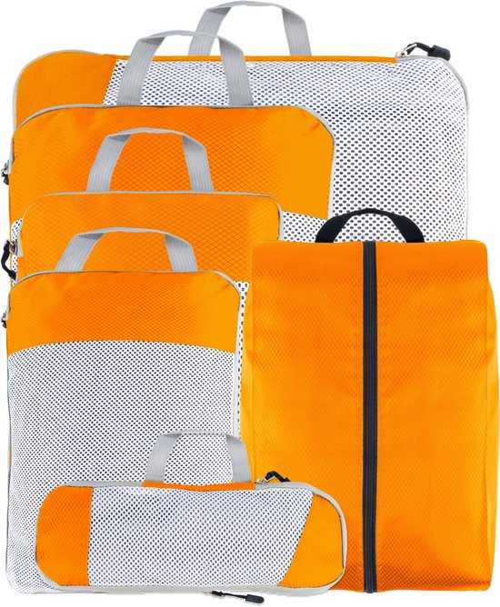 Foto: Packing cubes compressie koffer organizer set 6 stuks baggage organizer met compressierits packing cubes compression oranje