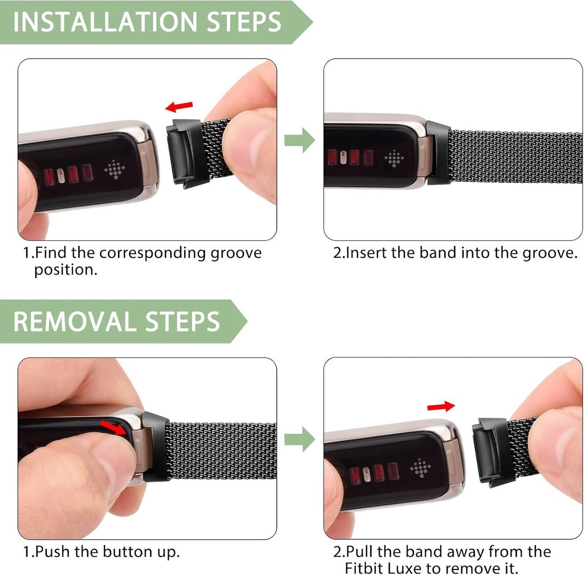 JGS Premium - Armband roestvrij staal magnetisch mesh voor Fitbit Luxe - zwart - reservebandjes - fitnesstracker thumbnail 6